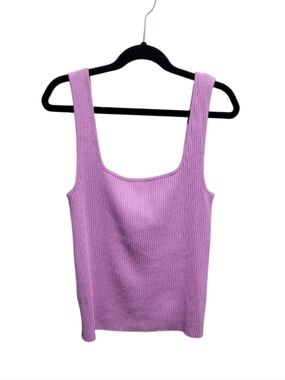 Vince Lavender Ribbed Square Neck Tank Top Medium Minimalist Stretch Knit